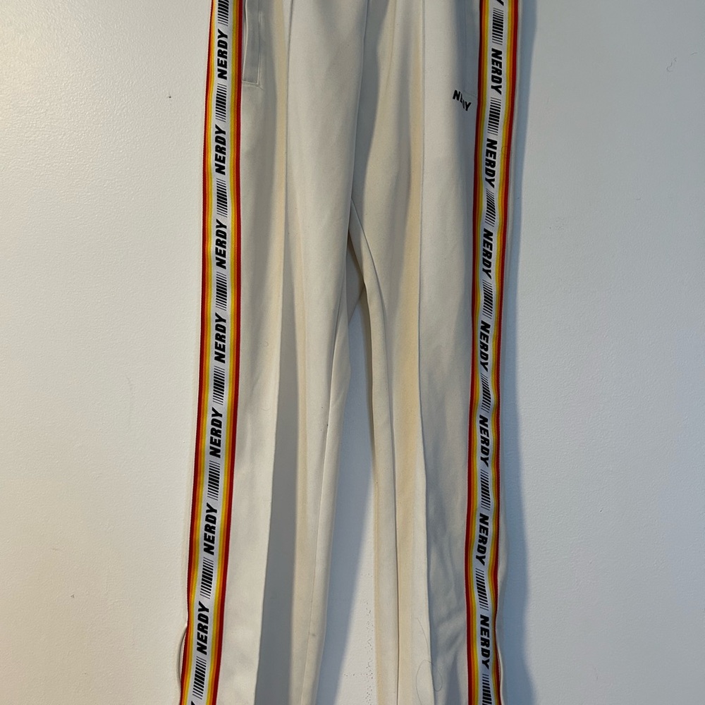 Cream Joggers with Colorful Side Stripe